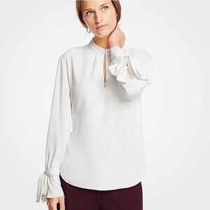 Ann Taylor Tie Sleeve Blouse Relaxed Fit Medium Cream Off White
